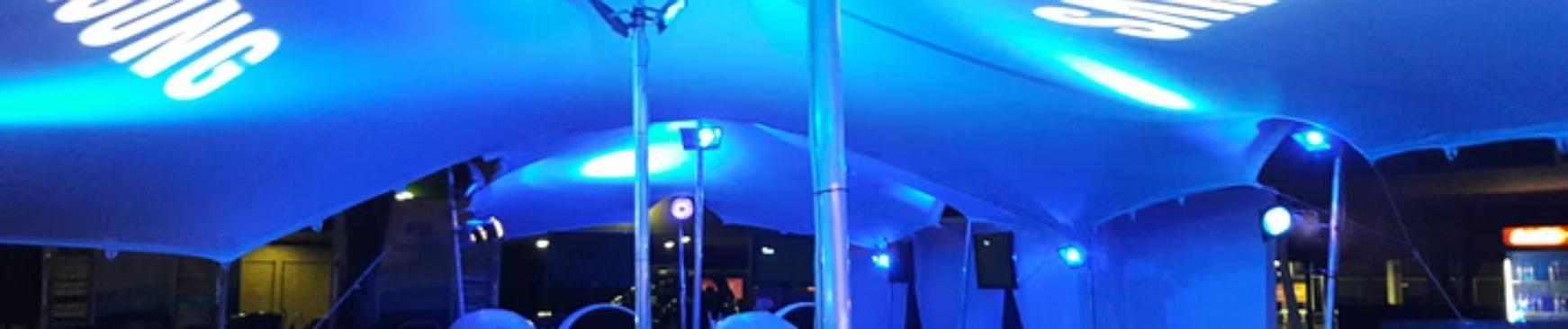 Samsung projected ceiling tent lighting — immersive technical production environment